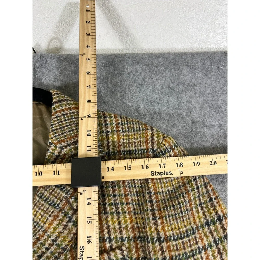 VTG 60s Harris Tweed Blazer Jacket Mens 40 Brown Plaid Lined Workwear Outdoor
